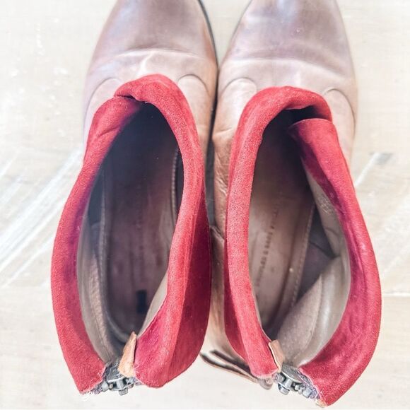 Anthropologie Schuler & Sons Fold Over Leather Ankle Boot Brown Burgundy Suede 9 - Picture 4 of 5